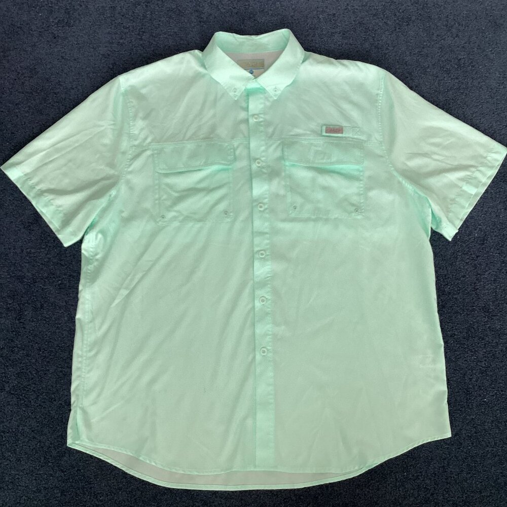 Ocean Advantage Aqua Short Sleeve Button-down Fishing Shirt - XL